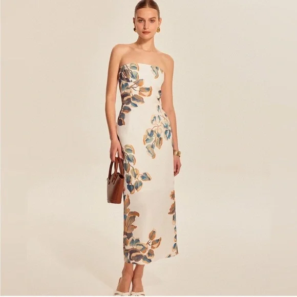 NWT🤎Gorgeous Floral Strapless Dress - Picture 3 of 13